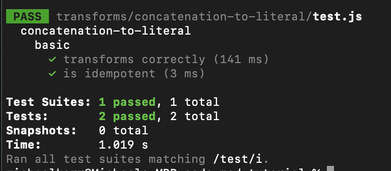 Test success screenshot