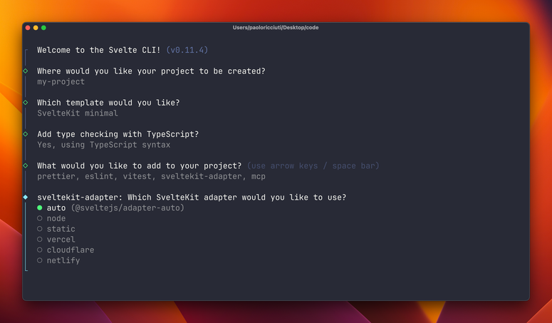 output of the sv cli asking the question of what to add